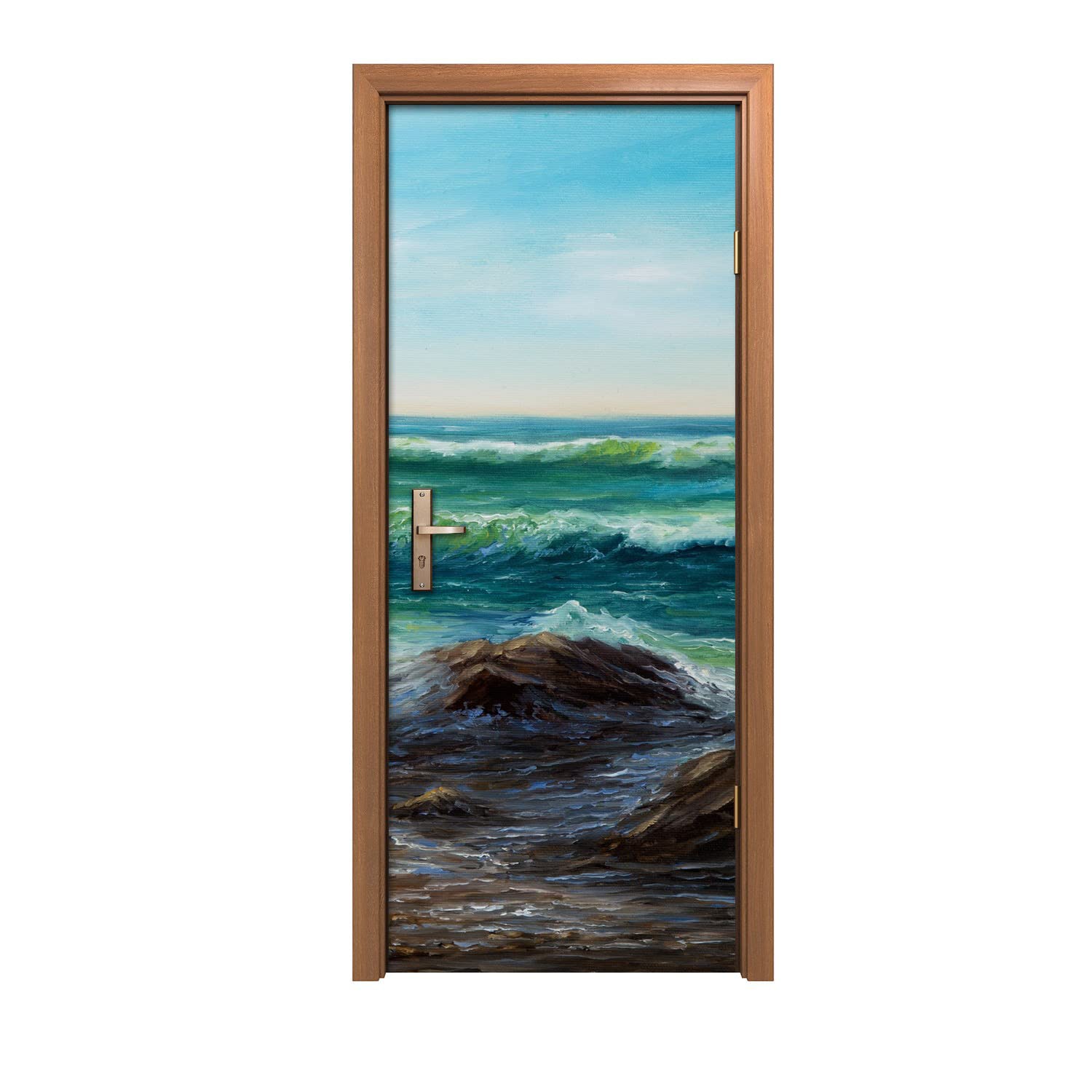 Autocollant de porte pour cacher les imperfections et décorer avec des vagues