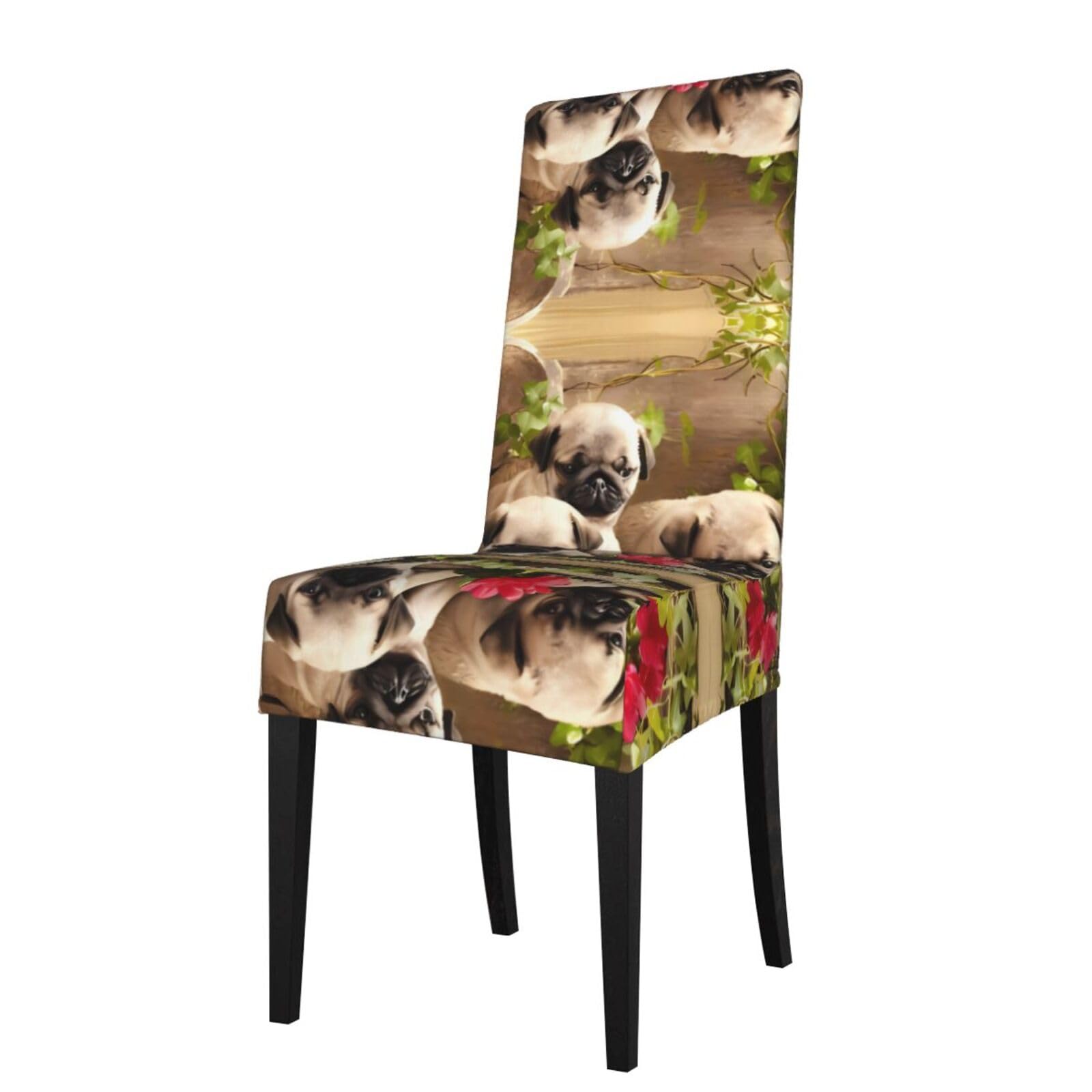 HJFCZH puppys pug Prints Protection Cover for Dining Chair - Stretchable Chair Throw Covers for Dining Room, Hotel Event Party