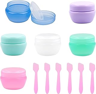 6 Pcs Travel Pots for Toiletries, 20ml Sample Pots for Cosmetics Empty Bottles Small Plastic Jars with Lids and Spatulas Leakproof Containers for Lotions Makeup Creams Glitter Nail Art Storage