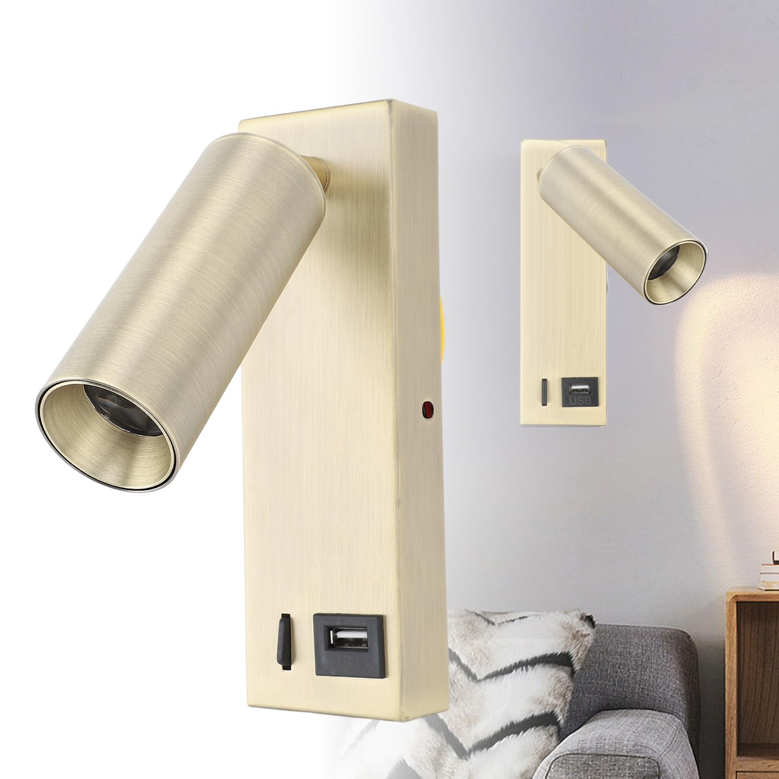 Faretto LED a parete Porta USB Angolo regolabile Look elegante Luce da comodino Camera da letto Soggiorno da 85 a 265 V