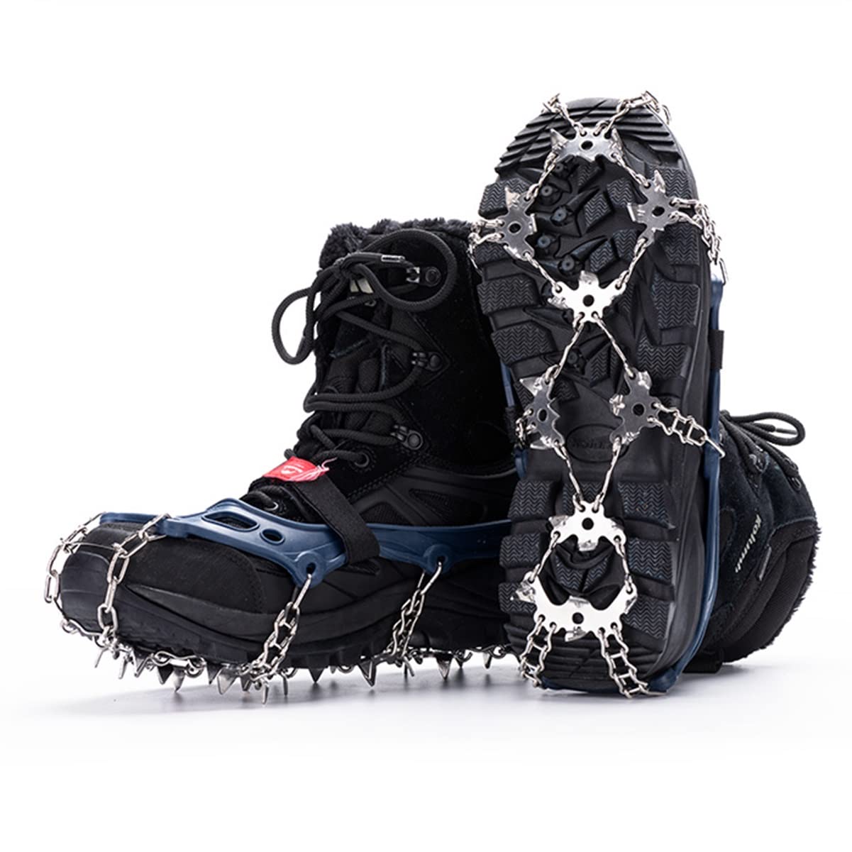 Garras de Hielo Antideslizantes de 25 dientes, Crampones de Hielo Flexibles, Calza de Hielo de Acero, Pinzas de Tracción de Hielo para Zapatos y Botas de Senderismo, Camping y Montañismo (1 Par) ( Siz