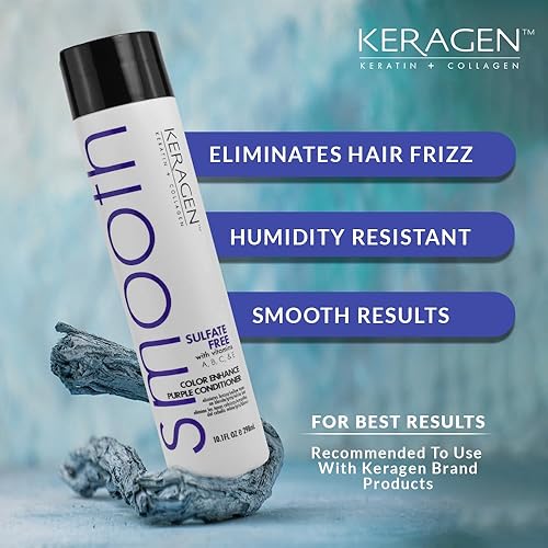 Miniatura 3 de KERAGEN - Acondicionador púrpura sin sulfato para neutralizar los tonos amarillos en cabello rubio y plateado con queratina, pantenol, vitaminas,