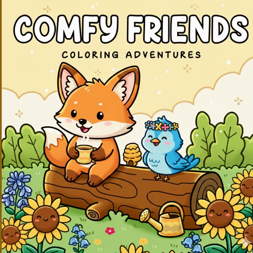 COMFY FRIENDS - COLORING ADVENTURES: 40 Unique Kawaii & Cottagecore Scenes for Teens and Adults