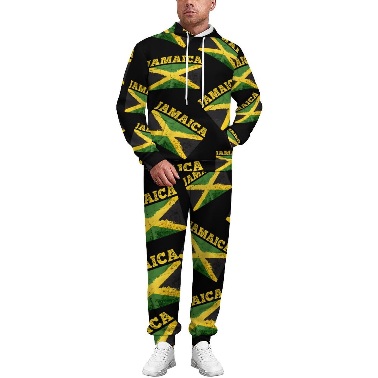 Flag Of Jamaica Sweatshirts for Men Two Piece Casual Hoodie Tracksuit Jogger Pants