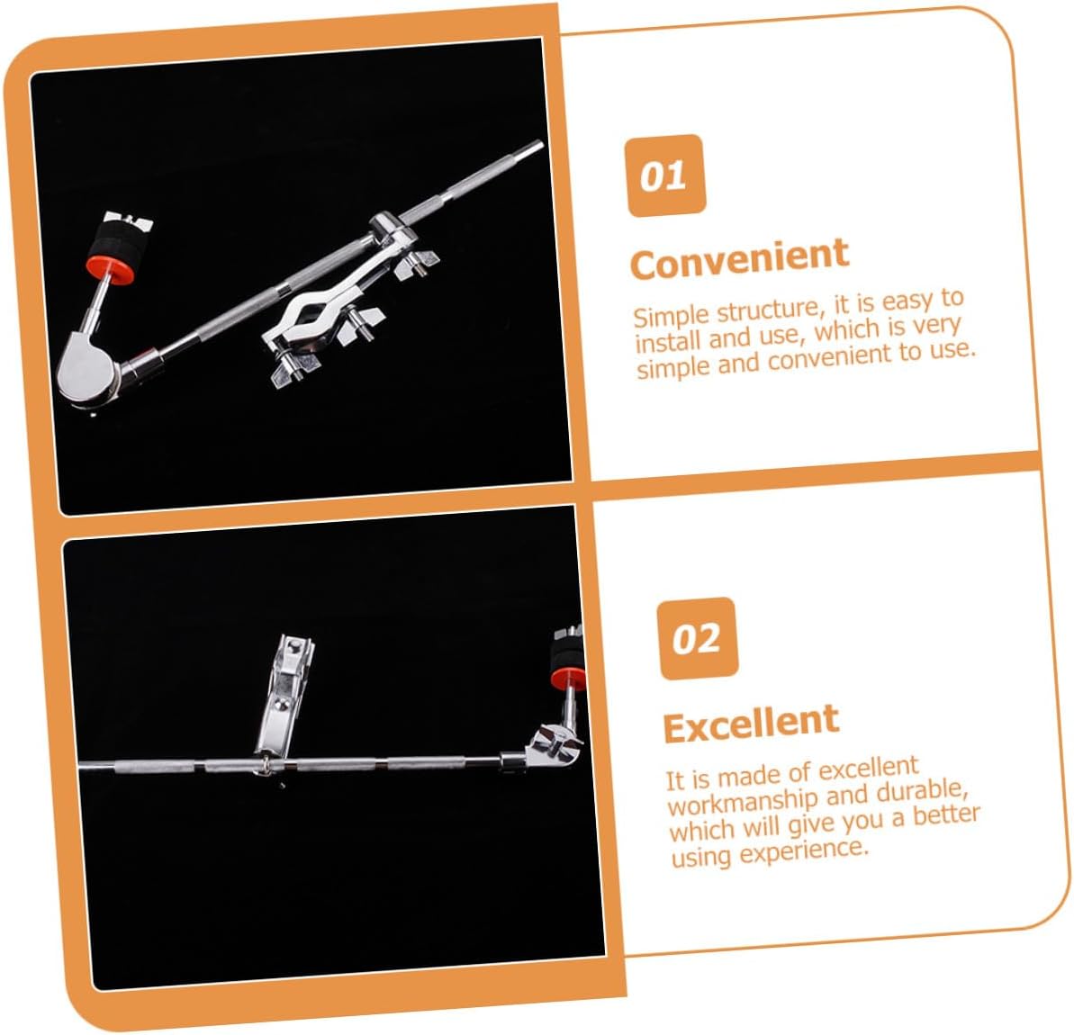 Drum Cymbal Extension Arm Clamp Set Adjustable Metal Boom Arm with Clamp for Drum Hardware Mounting, Cymbal Holder Accessory for Percussion Setup