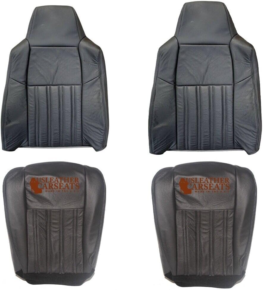 Made in The U.S.A. Full Front OEM Leather Seat Cover (Compatible with 2004 Ford F250 F350 Harley Davidson) Black