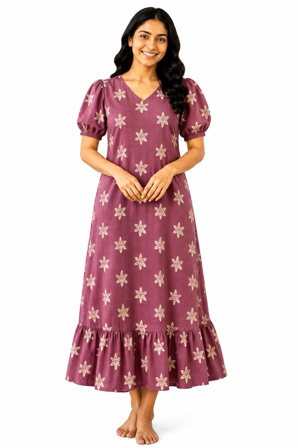 Women’s Cotton Frock Nighty | Soft & Comfortable Sleepwear | Stylish Printed Night Dress for Ladies | Breathable Fabric | Perfect Nightwear | Relaxed Fit Night Gown-image-7