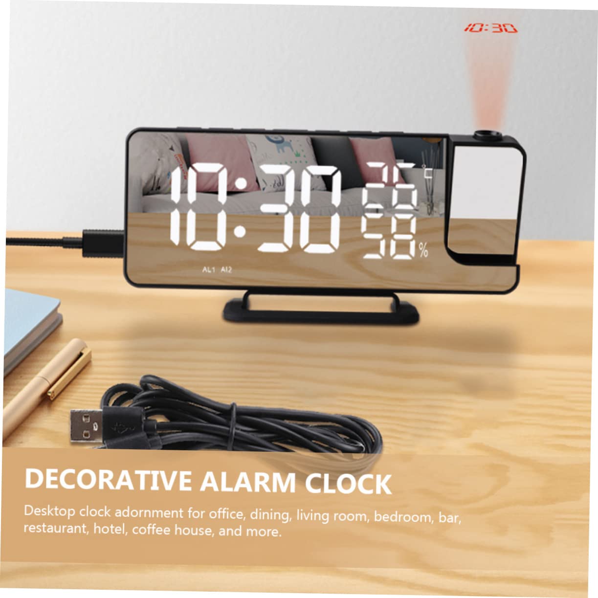 1 Juego Reloj Proyector Multifuncional LED con Termómetro y Reloj Decorativo para Hogar Despertador de Mesa Práctico y Elegante
