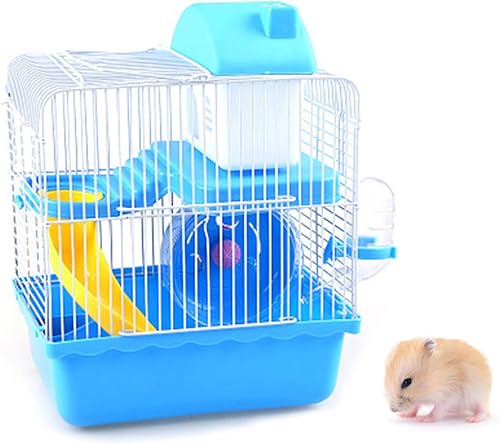 Miniatura 7 de Jaula para hámster, jaulas grandes de 2 niveles, hábitat ideal para animales más pequeños, jerbos, espaciosa, portátil, diseño de chasis alto, jaula