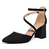 Women's Pumps Low Chunky Block Heels Pointed Toe Ankle Strap Across Instep Strap Party Wedding Dress Shoes