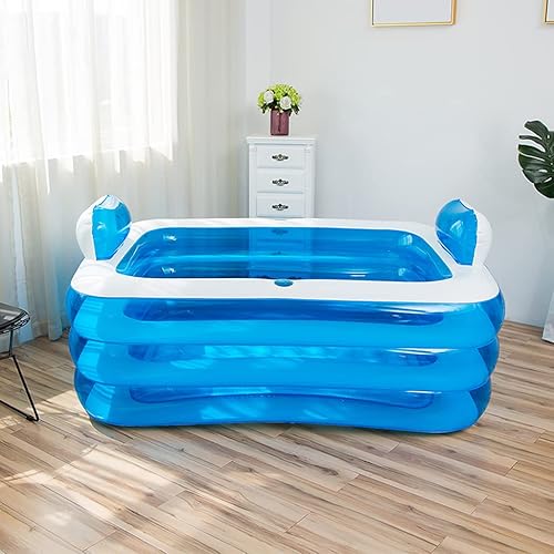 Miniatura 9 de Bañera inflable de plástico, XL, de color azul, plegable, para casa baños o spa, con medidas de 63 x 47 x 23.6 pulgadas