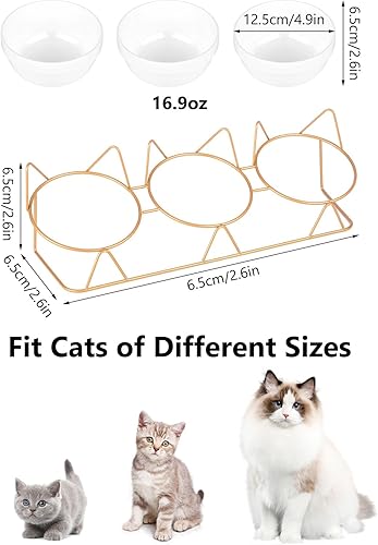 Miniatura 7 de Trosetry Juego de 3 cuencos de cerámica elevados para gatos con alfombrilla de comida para mascotas, cuenco elevado de 15 inclinado para bebidas