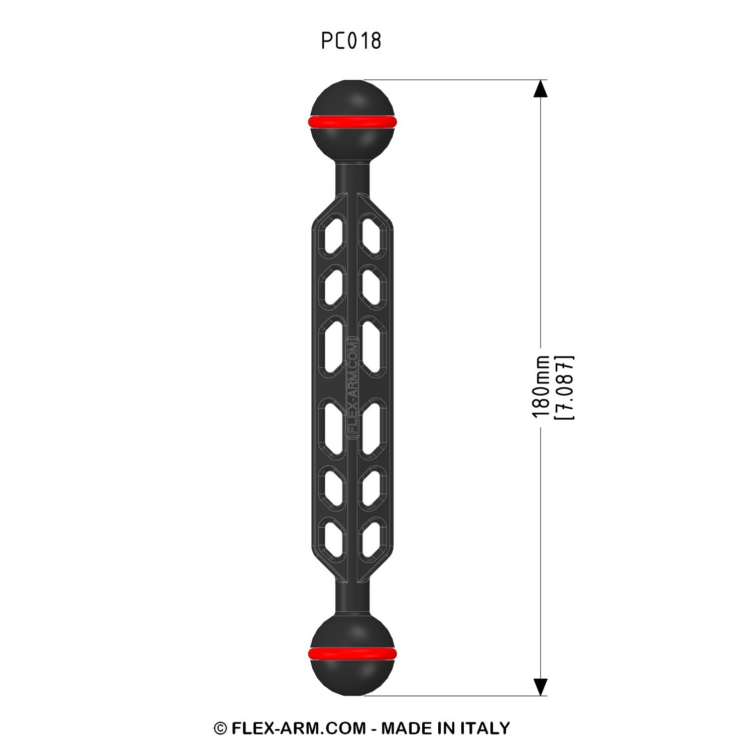 Unterwasser Kugelarm mit Kugeln 25 mm Länge 18 cm Arme für Unterwasserfotografie FLEX-ARM PC018