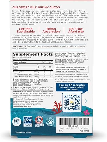 Miniatura 2 de Nordic Naturals Zero Sugar - Gomitas masticables de DHA para niños, Tropical Punch, 45 gomitas masticables para niños, 600 mg de omega-3 totales,