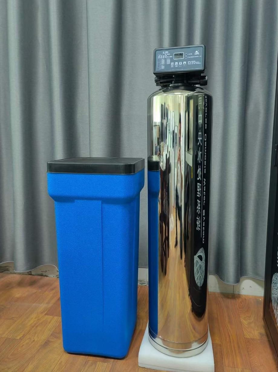 Addolcitore d'acqua in acciaio inox 80.000 grani con serbatoio sale (3000 litri all'ora)