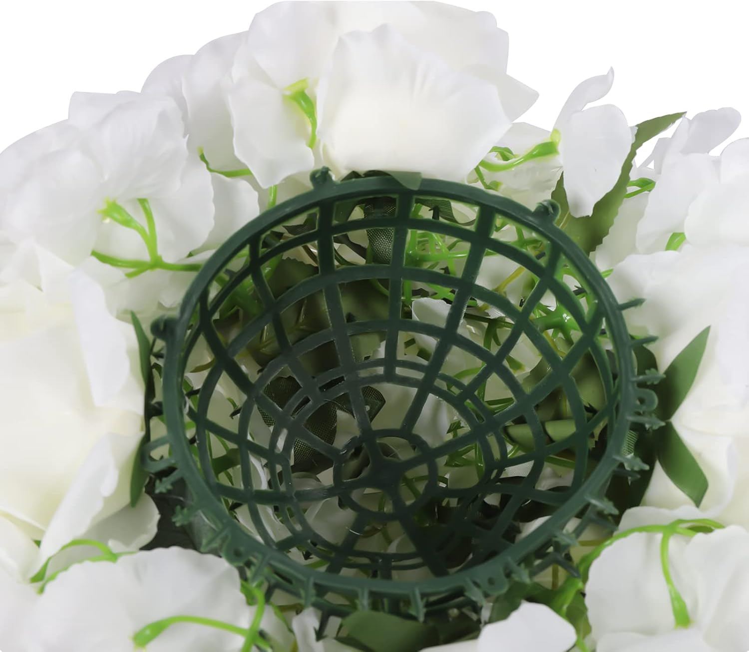 10 Pcs Fake Flower Ball Arrangement Bouquet,Artificial Flowers with 9 Heads Plastic Roses Balls and Base,Wedding Table Centerpieces Flower Décor Bouquet (D16” x H8”, White)