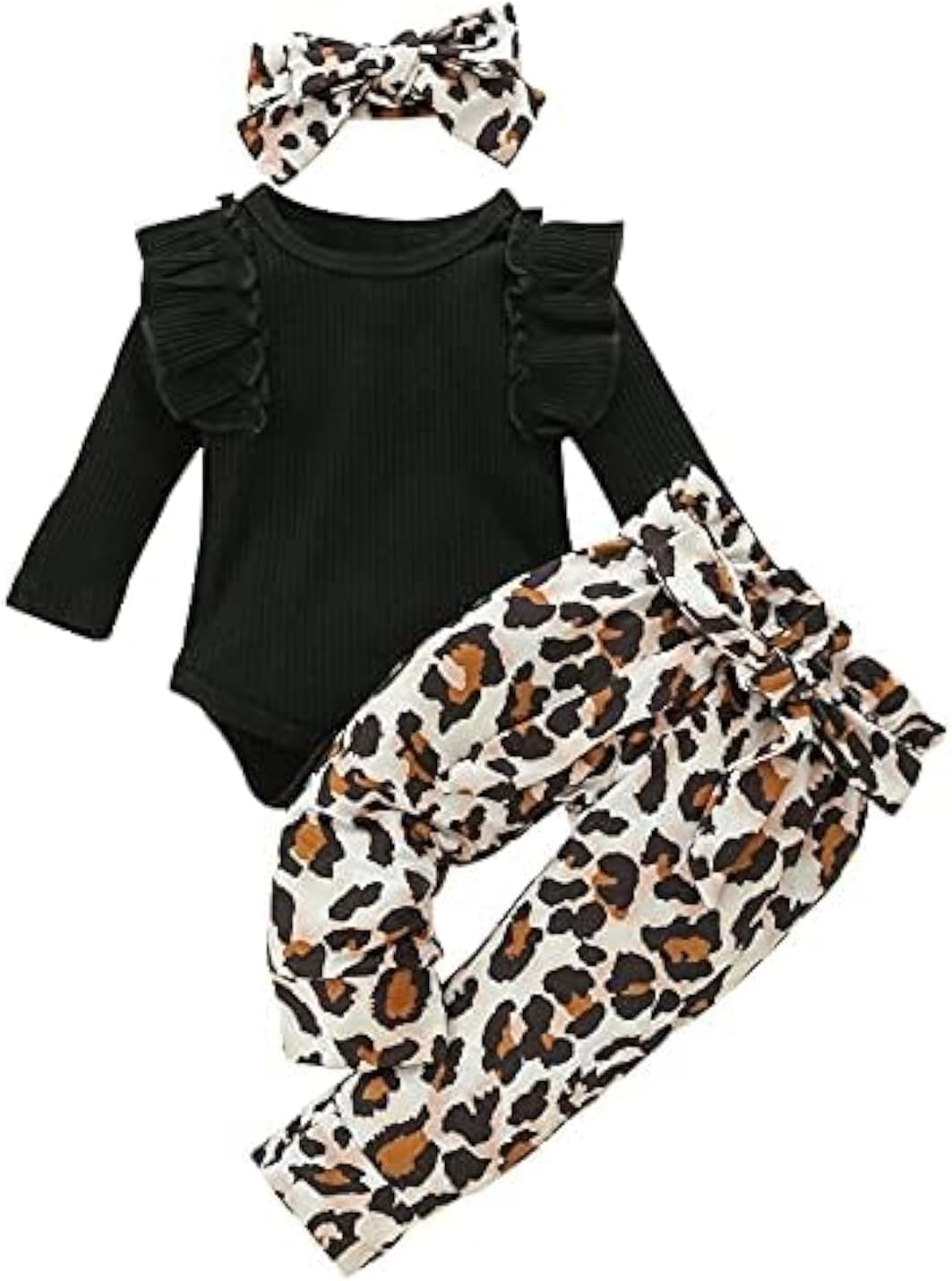 3Pcs Baby Girl Clothes Mama’s Baby Long Sleeve Romper Infant Baby Leopard Outfits 0-18 Months