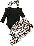 3Pcs Bébé Fille Vêtements Maman bébé manches longues Romper bébé Léopard Outfits 0-18 mois
