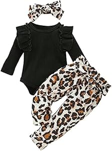 3Pcs Baby Girl Clothes Mama's Baby Long Sleeve Romper Infant Baby Leopard Outfits 0-18 Months