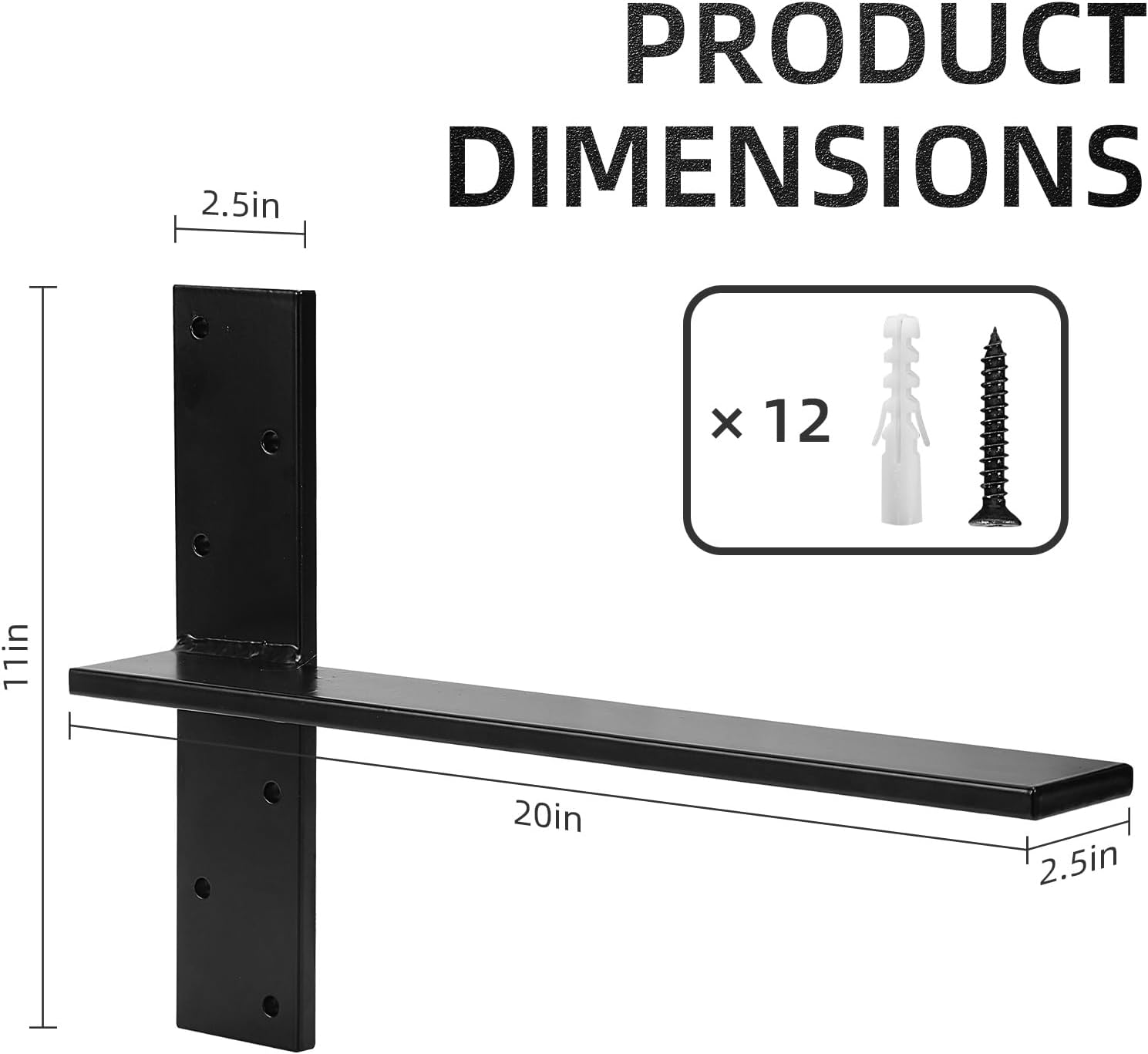 2 Pack Free Hanging T Shelf Bracket, Solid Heavy Duty Steel T Shelf Bracket with Screws, Floating Shelf Brackets, Granite Countertop Support Brackets,Powder Coated, DIY Projects (20 Inch)