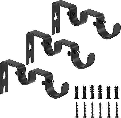 Miniatura 8 de 3 soportes dobles para cortinero, se adaptan a barras de hasta 1 y 58 pulgadas, soportes de pared fijos dobles, bronce
