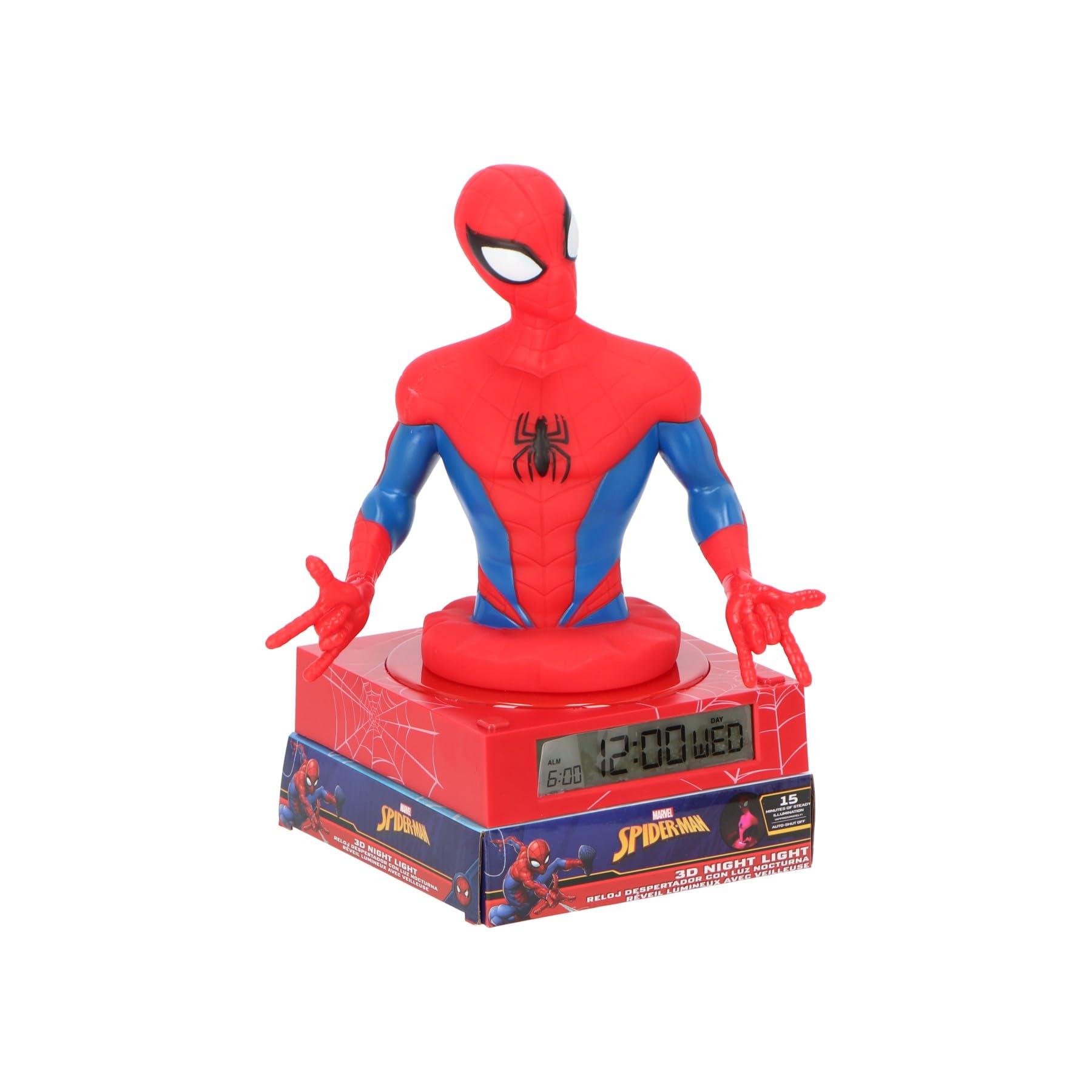 Spiderman 3D Wekker Puts nachtlampje en geluiden, Multicolored, 13.2 cm x 13.2 cm x 22 cm