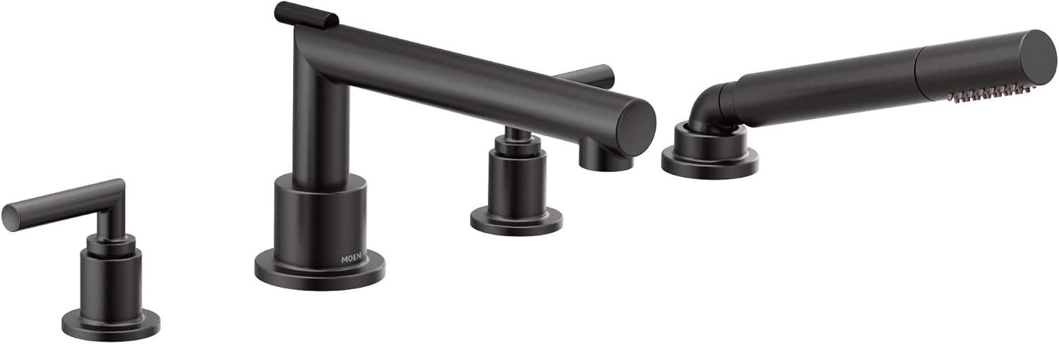Moen TS93004 Arris 2-Handle Deck Mount Modern Roman Tub Faucet Trim Kit, Valve Required, Including Single Function Handshower, Chrome