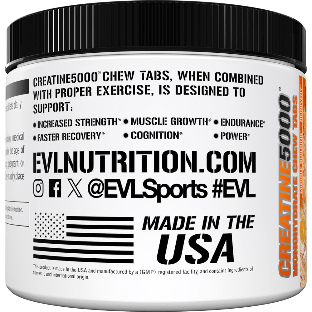 Evlution Nutrition Creatine5000 Monohydrate Chew Tabs - Muscle Growth, Strength, Performance, Recovery & Cognitive Support - 5000mg Creatine Monohydrate Per Serving - 18 Servings - 90 Tablets - Orange — Amazon image 4