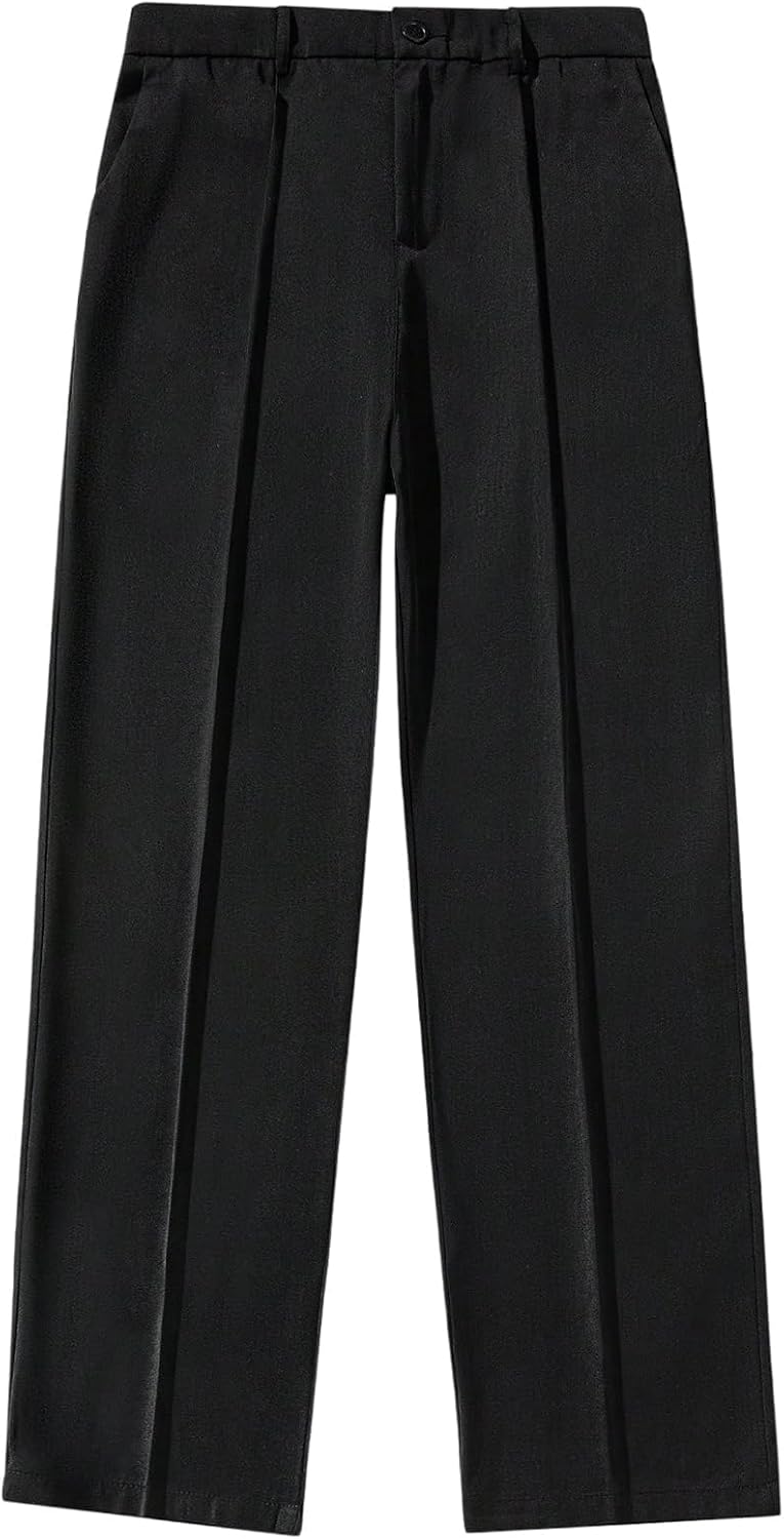 GORGLITTER Men's Pleated Dress Pants Relaxed Fit Straight Leg Stretchy Business Casual Work Pants with Pockets