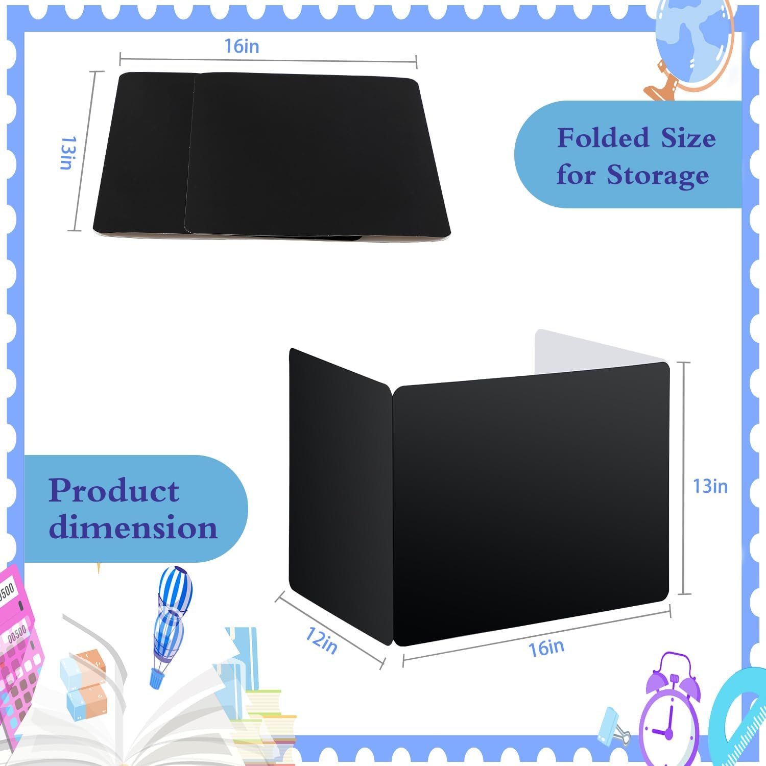 EARTHSON Set of  24 Pcs Privacy Folders for Students, Privacy Dividers for Classroom, Study Carrel Desks Privacy Boards, Cardboard Privacy Shields Folder for School Teachers Home, Black