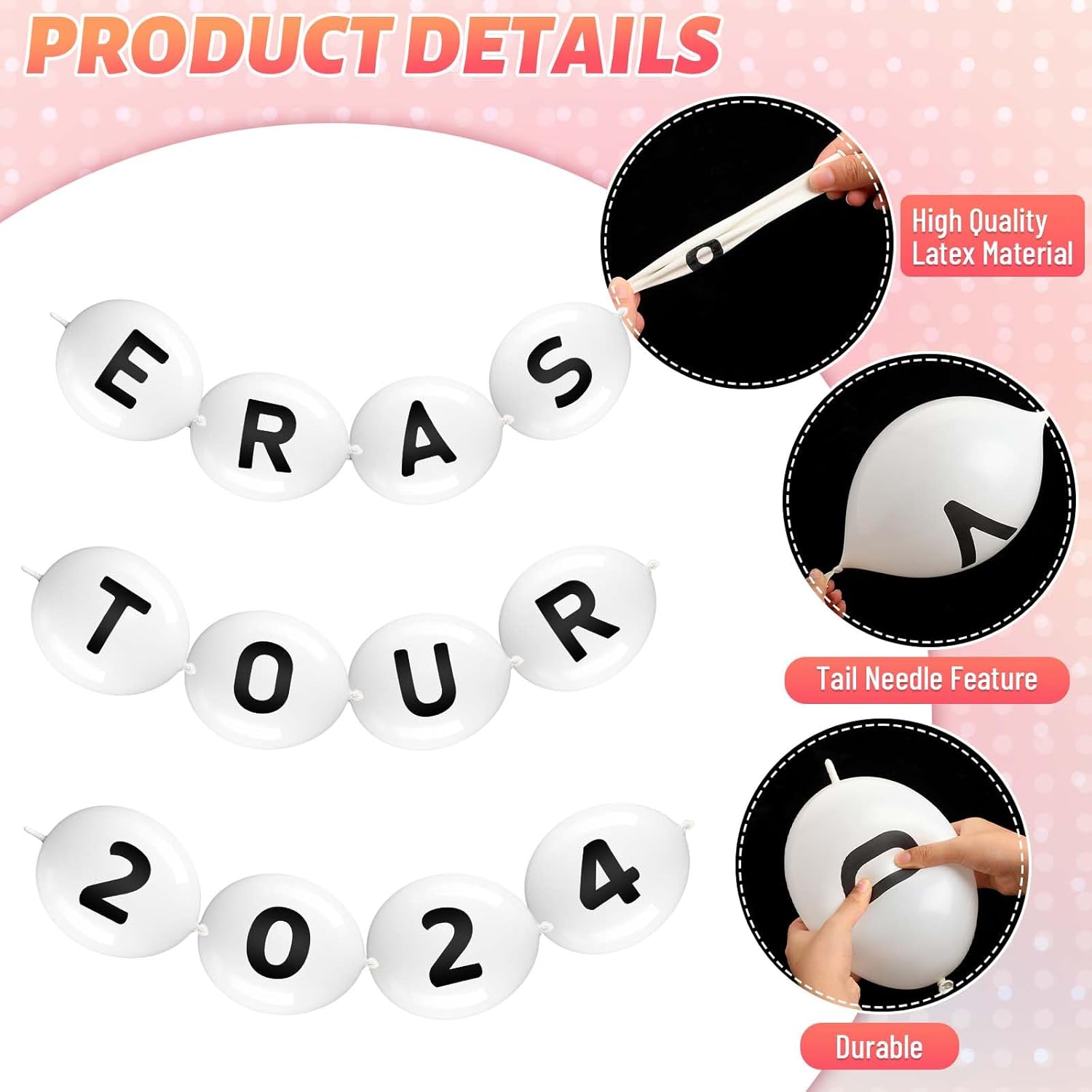 107 Pcs Friendship Bracelet Link Balloon Birthday Garland Kit 10 Inch Number Letter White Linking Balloons Banner for Music Fans Popular Singer Photo Backdrop Tour Party DIY Decoration