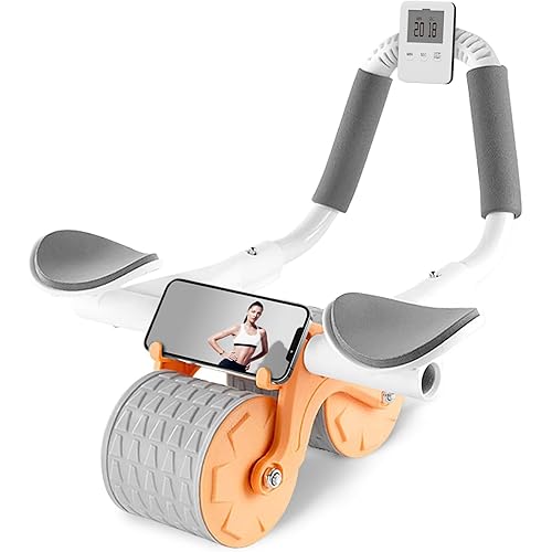 2024 New Ab Roller Wheel with Timer & Knee Mat,Automatic Rebound Abdominal Wheel with Elbow Support Ab Workout Equipment for Strengthening Core Muscles Abs Exercise Roller for Women Men