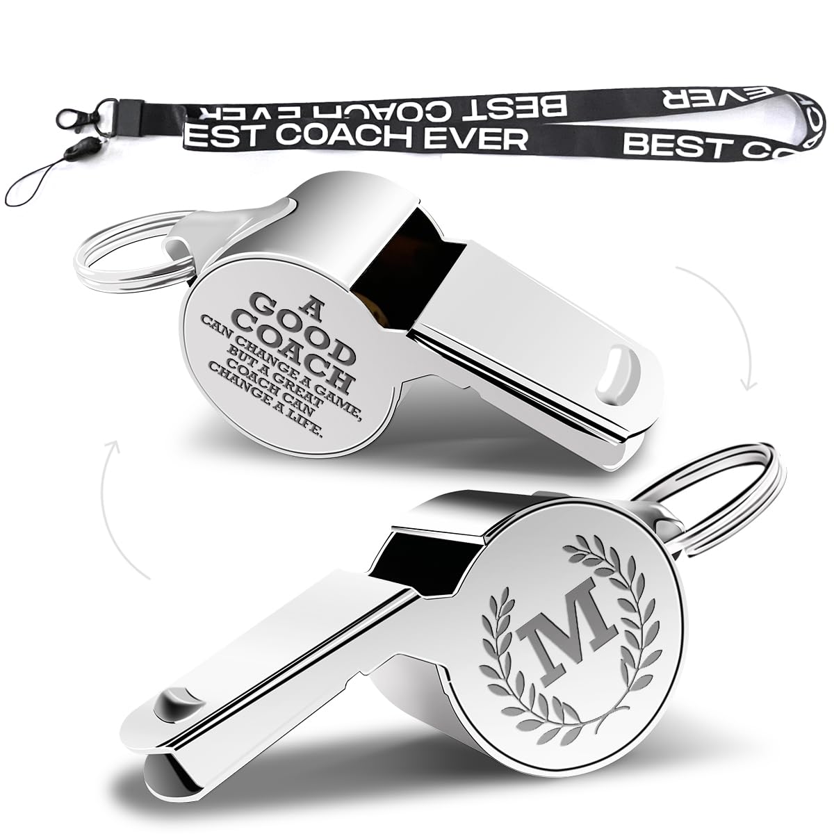 fkovcdy Initial Coach Gifts, Whistle for Coaches, Whistle Emergency, Thank You Coach Gifts, Personalized Monogram Coaches Whistle