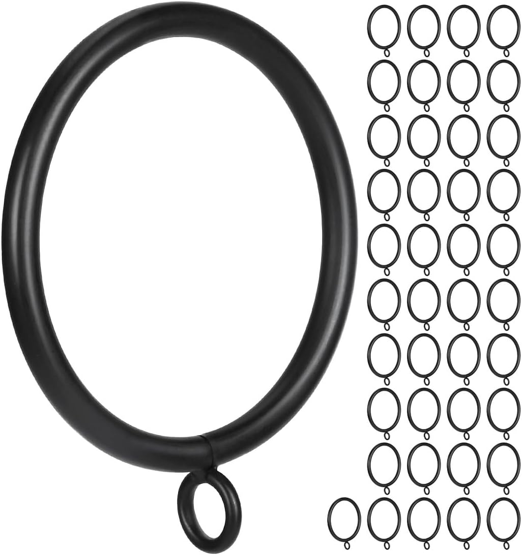 Curtain Ring Metal 2.0 inch Inner Diameter with Eyelets fit up 1.5 inch Rod (Black-42PCS)