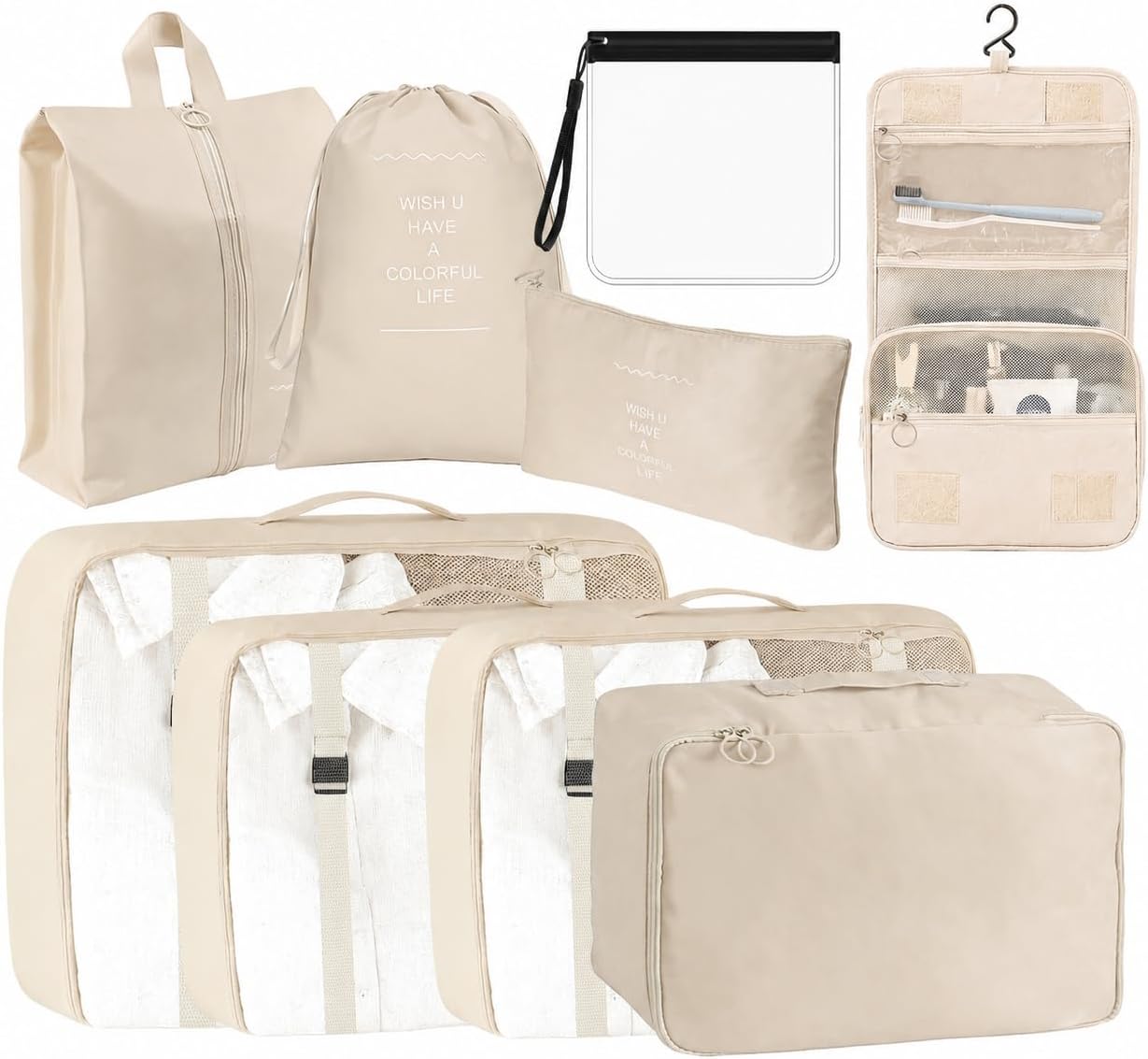 9 Set Packing Cubes for Suitcases,Packing Cube for Travel Luggage Organizer Bags with Shoe Bag,Toiletry Bag & Laundry Bag, Compression Packing Cubes for Carry On, Travel Essentials for Women and Men