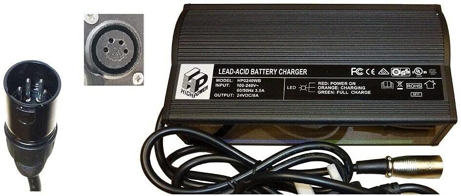 Powatechnic 24V 8A (2.67A x 3) 4 pin Fast Lead Acid Gel Charger fits for Rascal, Mega Lite, Liteway 8 Mobility Scooter | PF2406T, DT02058, DT04087