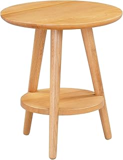 Hallowood Furniture Waverly Oak Round Side Table - Solid Wooden Bedside Table & Lamp Table with Shelf - Occasional Coffee Table – Side Table Living Room Sofa Table & Plant Stand