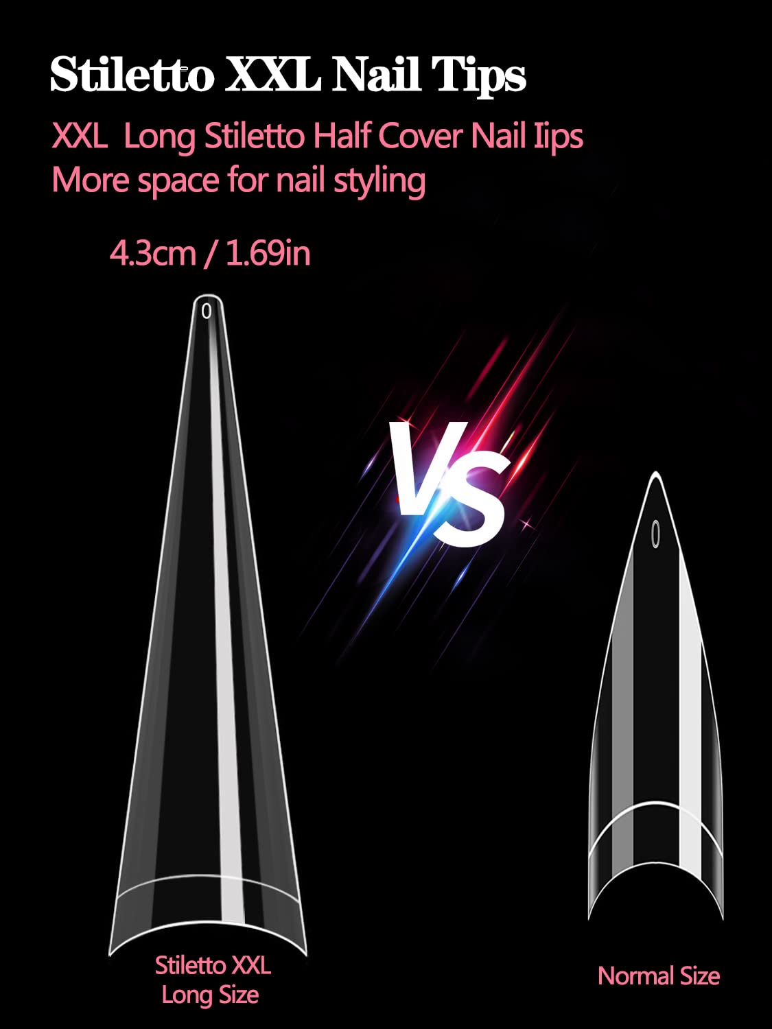 Unghie a stiletto per unghie acriliche, 500 pezzi, XXL, a stiletto, mezza copertura, per salone di bellezza e fai da te, 10 misure