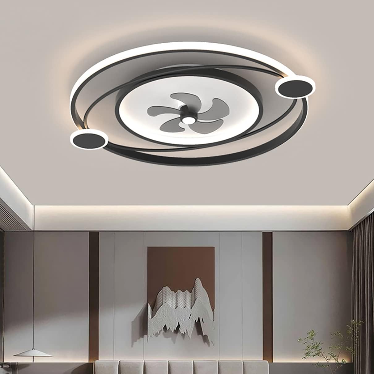 YUEGOO Ceiling Fans with Lamps,Modern Round Ceiling Fan with Light Quiet Bedroom Led Dimmable 3 Speeds Fan Ceiling Light with Remote Control Living Room