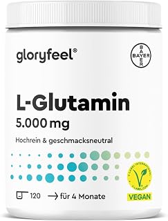 L-Glutamin Pulver 600g - Geschmacksneutral - 5.000mg reines, bioaktives L-Glutamin pro Portion - 120 Portionen Vorrat - Hochdosiert & leicht löslich - vegan