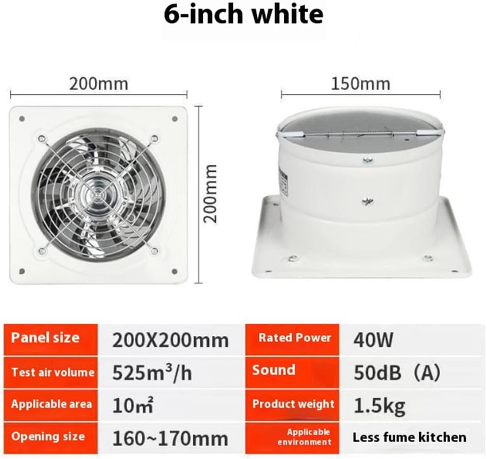 6 Inch Exhaust Fan,Wall Mounted Vent Fans,Ventilation Extractor Fan Wall-Mounted Square Blower for Kitchen,Bathroom,Laundry Room
