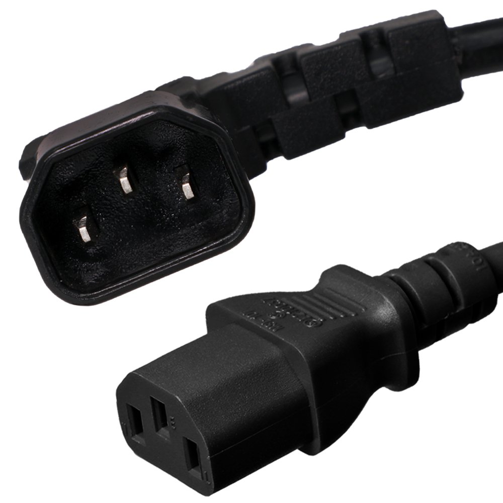 Left Angle C14 Plug to Straight C13 Connector - 6 Foot, Black, 15A/250V, 14/3 SJT, Iron Box Part # IBX-4944-06