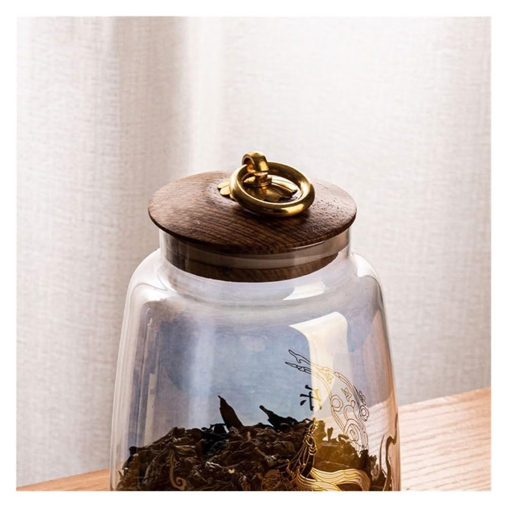 bote de té Recipiente for té de hojas sueltas, tarro de almacenamiento for el hogar, tarro vacío de vidrio, tapa de madera, tarro sellado for almacenamiento de té