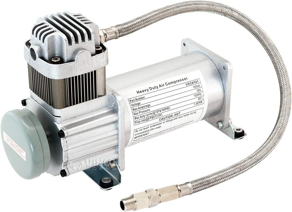 Vixen Horns Train Horn Kit for Trucks/Car/Semi. Complete Onboard System- 150psi Air Compressor, 1.5 Gallon Tank, 3 Trumpets. Super Loud dB. Fits Vehicles like Pickup/Jeep/RV/SUV 12v VXO8115/3114