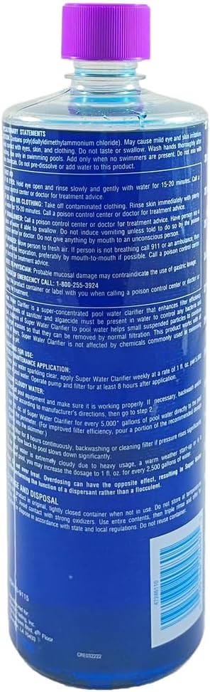 Super Water Clarifier for Cloudy Pool Water, Pollen, Dust & Spring Pool Opening - Highly Concentrated, Enhances Filtration, Crystal Clear Results, 1 Quart