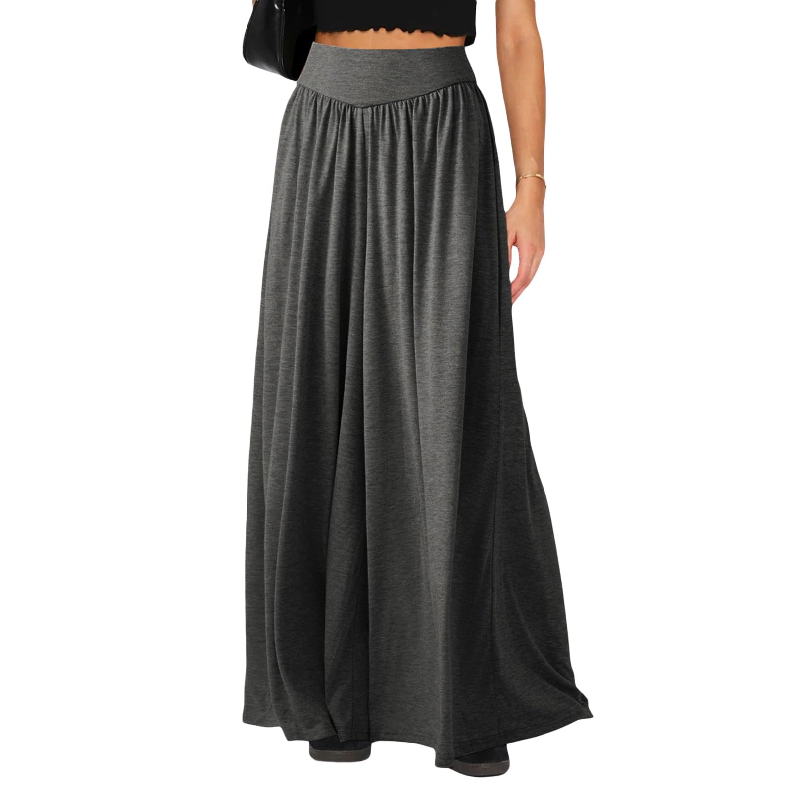 Wowcarbazole Women's Wide Leg Pants Elastic High Waist Casual Lounge Loose Palazzo Pant with Pockets Flowy Fall Long Trousers