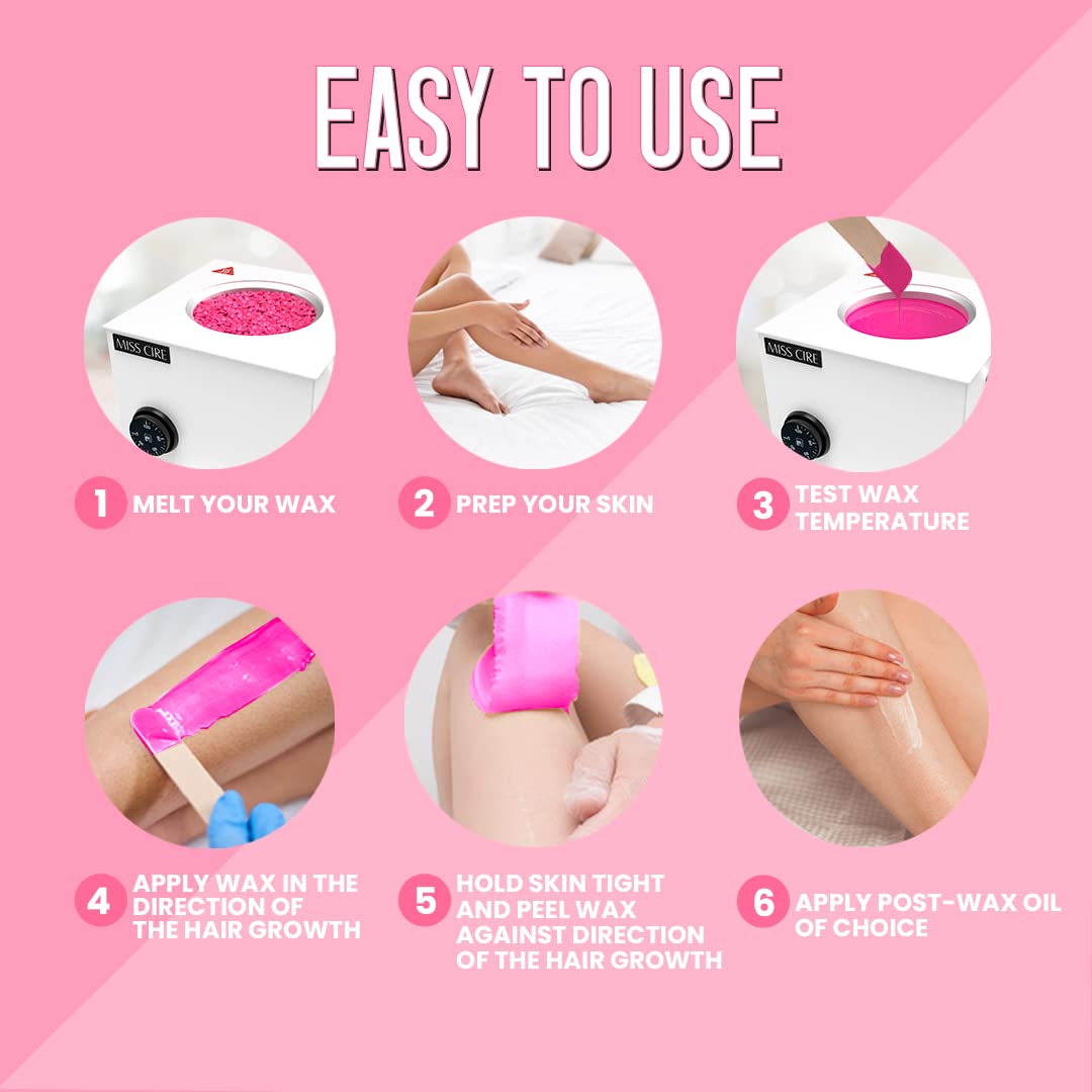 Miss Cire Hot Pink Hypoallergenic Hard Wax Beads - Painless Hair Removal Peel-Off Wax - No Strips Needed - Low melting Point - For Face and Body - Hairy Days Are So Over - For Sensitive Skin - 8oz