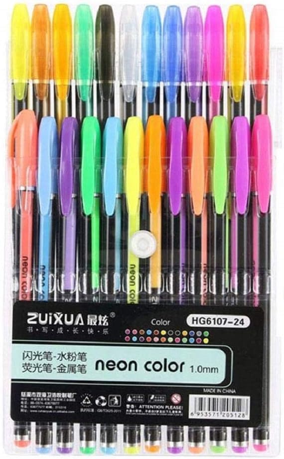 Gel Pens Set Color Gel Pens,Glitter, Metallic, Neon Pens Set Good Gift For Coloring Kids Sketching Painting Drawing (Mixed Neon Pen, Set of 24)