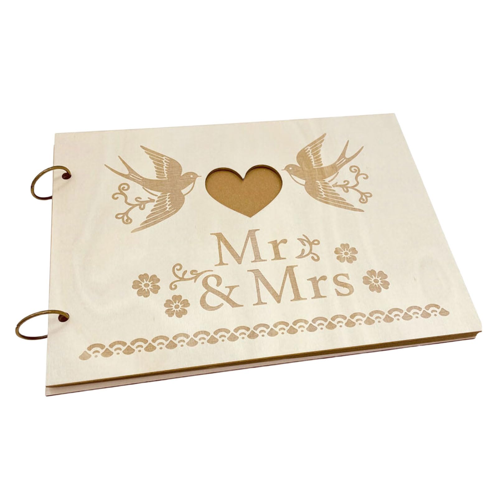 Carotoe No. 6 Wood Construction 20 Pages Hollow Wedding Guest Book Engagement Guestbook Home Display Decoration Supplies Wedding Guest Book