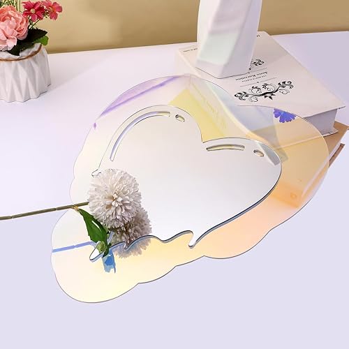 Miniatura 4 de Espejo acrílico arcoíris de forma irregular, ondulado, estético, para decoración de pared acrílica (estilo de corazón fundido, 13 x 15 pulgadas),